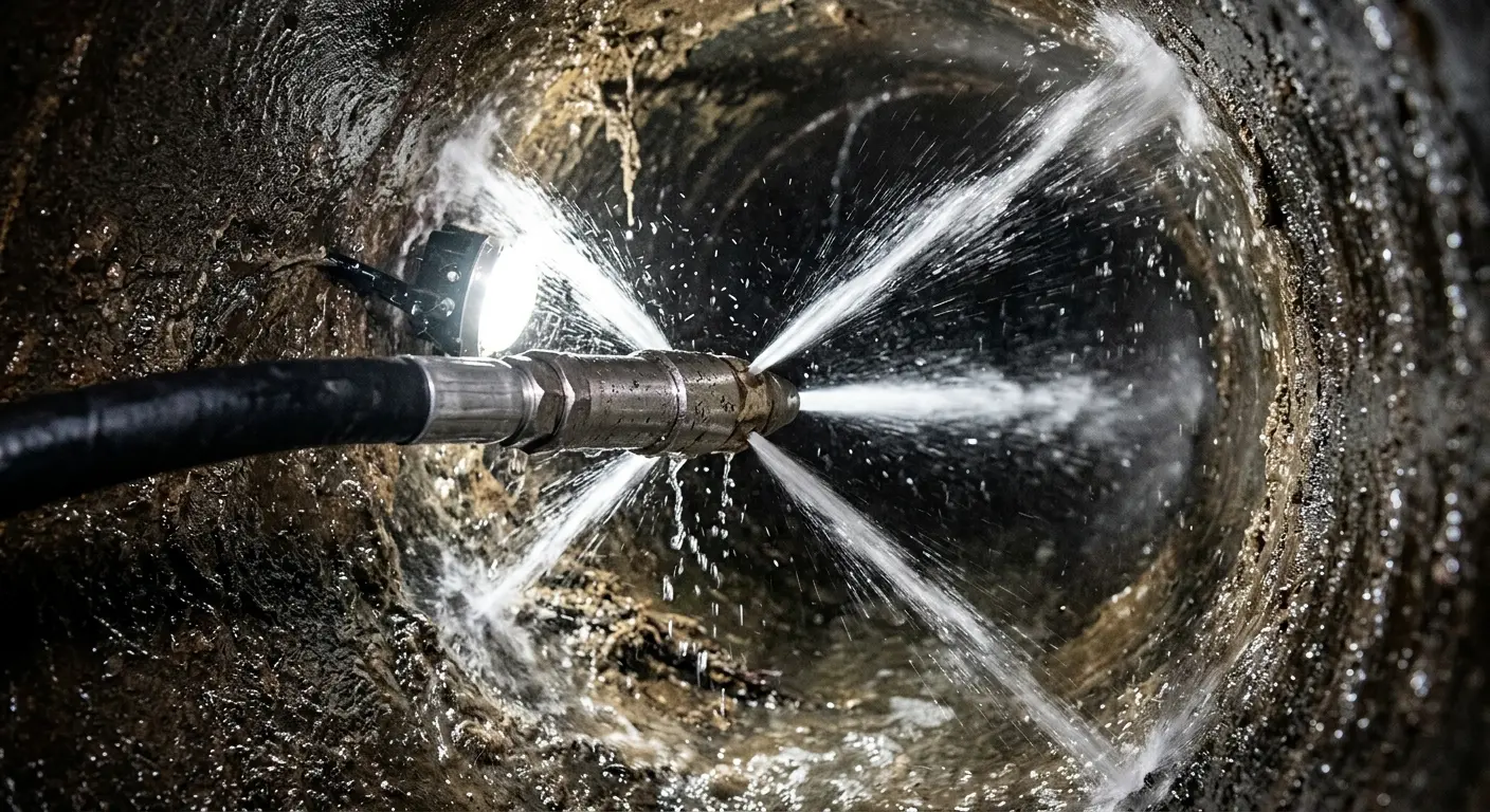 High-pressure hydro jetting nozzle cleaning sewer pipe for Sewer Line Relining in Opa-locka
